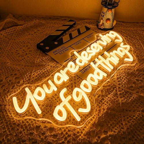 Image of You Are Good Deserving Of Good Things Neon Sign for Wall Decor Letter Neon Light Classroom Led Neon Signs Warm White Led Neon Lights for Office Classroom Dormitory Decoration