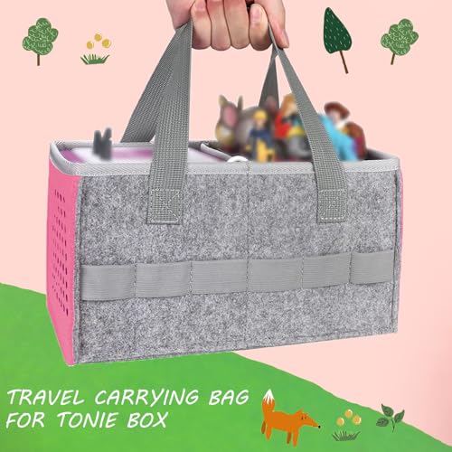 Image of Carrying Case for Toniebox Audio Player Starter Set,Travel Felt Cloth Musical Toy Folding Hand Bag for Tonie Starter Set and Tonies Figures (Pink)
