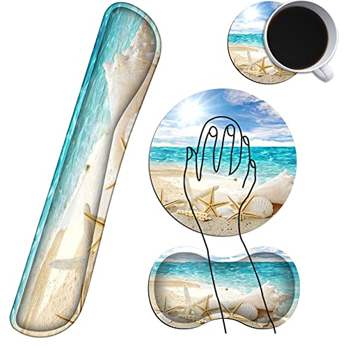 Keyboard Wrist Rest With Round Mousepad, Wrist Support Pads For Keyboard And Mouse, Ergonomic Memory Foam Cushion Mouse Rest Pad Pain Relief Easy Typing For Gaming, Laptop, Seashells On The Beach #TOP1