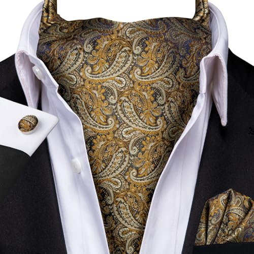 Image of Dubulle Paisley Floral Ascot for Men Self Tie Mens Cravat and Pocket Square Cufflinks Wedding