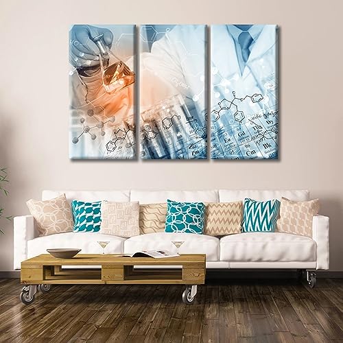 Image of TUMOVO Chemical Equations and Periodic Table Background Posters 3 Panels Researchers do Chemical Experiments Art Prints Wall Pictures Large Wall Art Stretched and Framed Ready to Hang (60 inch Wx40 H)