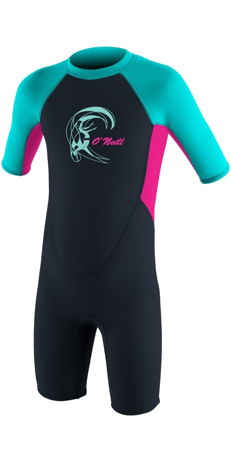 O'NEILL Toddler Reactor-2 Wetsuit 2 mm Back Zip S/S Spring - Girls, Colour: Slate/Berry/Light Aqua, Size: 1