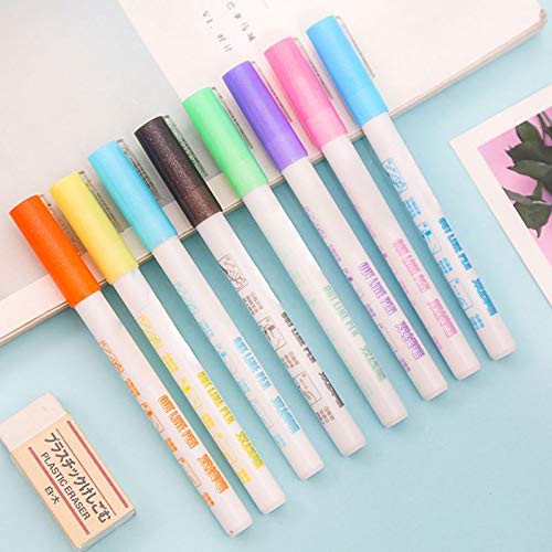 UpdateClassic Marker Pen for Highlight,Outline Metallic Markers, 8 Colors Makers Pens for Drawing, Greeting Cards, Craft Projects, Posters, Painting, DIY Art Crafts,Child Color Pen Set