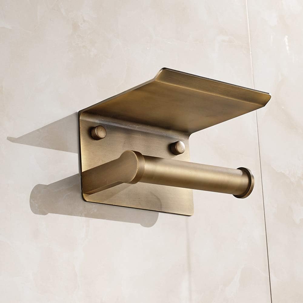 Toilet Paper Holder with Phone Holder Shelf Stand Space Aluminum Wall Mounted Bathroom Accessories Modern Paper Towel Holder Plus Cell Phone Storage, Antique Color