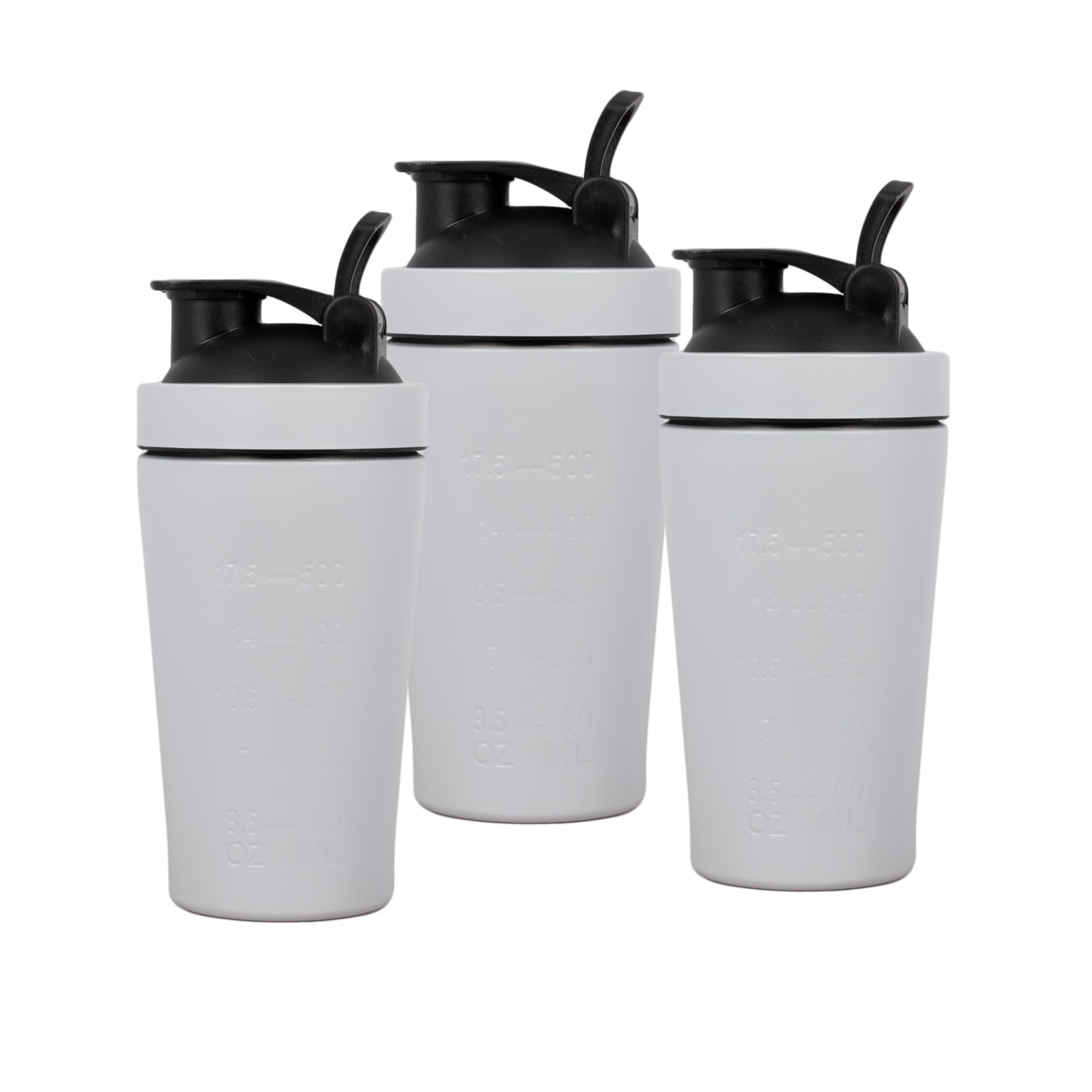 for you Shaker Edelstahl Grau - 3x500 ml mit Shaker-Kugel und auslaufsicherem & BPA freiem Deckel - Mit innenliegenden Skala - spülmaschinengeeignet - Perfekt für Proteinshakes, Smoothies & Fitness