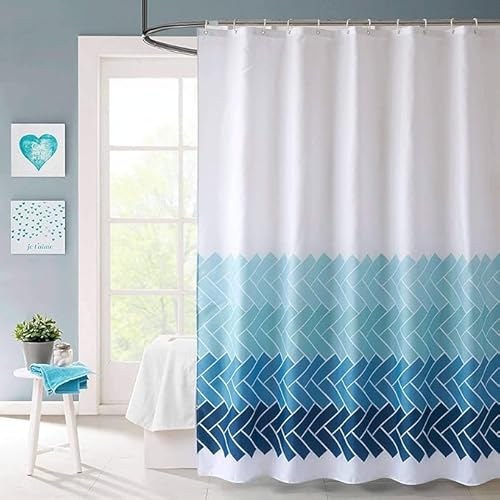 واي ال ميت ستارة حمام بتصميم هندسي متدرج، 200 × 200 سم، ازرق وابيض، بوليستر مقاوم للماء مع خطافات