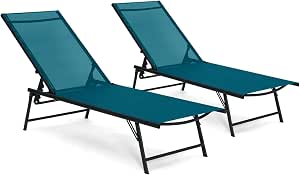 IDMarket Lot 2 Transats Jardin Inclinables Fidji Acier Anthracite Toile Grise