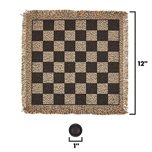 3-In-1 Mini Checkers Rug + Classic & Mega Tic Tac Toe - Portable Compact 12" X 12" Reversible Checkerboard Rug - Travel, Parties, Games On The Go, Family Board Game Night #TOP4