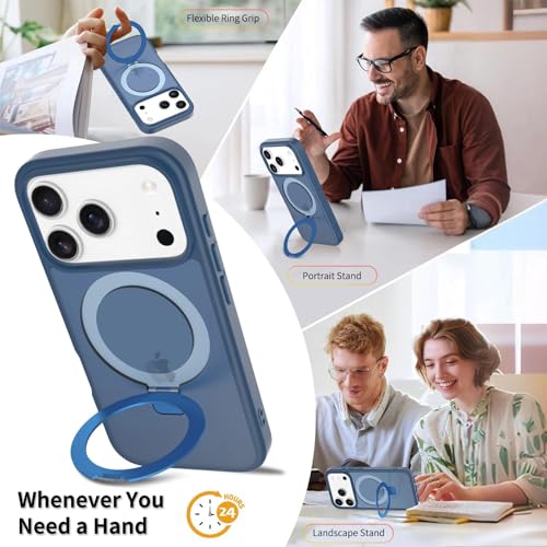 Image of Magnetic for iPhone 17 Pro Case, 6.3 inch, Compatible with MagSafe, Rugged Kickstand, Not-Yellowing Military-Grade Protection, Matte Blue
