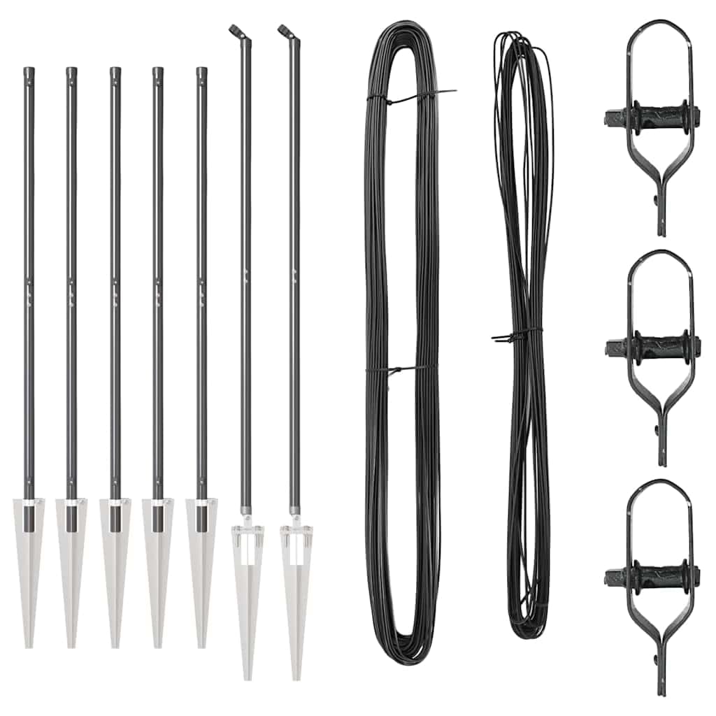 Pali per recinzione con manicotto, 7 pezzi, grigio, 180 cm, per delimitazione stabile del giardino, in acciaio verniciato a polvere, set di recinzioni