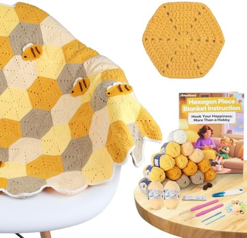 Arborthread Crochet Blanket Kit for Beginners, Honeycomb Beginner...