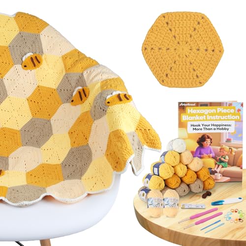 Arborthread Crochet Blanket Kit for Beginners, Honeycomb Beginner Knitting Kit w/Step-by-Step Video & Instructions for Adults & Kids