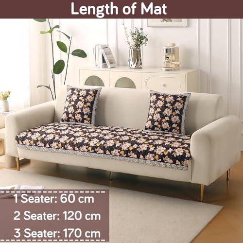 Image of HOKIPO 'Florentina Series' Foam Filled Premium Holland Velvet Sofa Cover Mat for 3 Seater Sofa with Anti-Slip Backing, Camellia Brown (IN-881-V2)