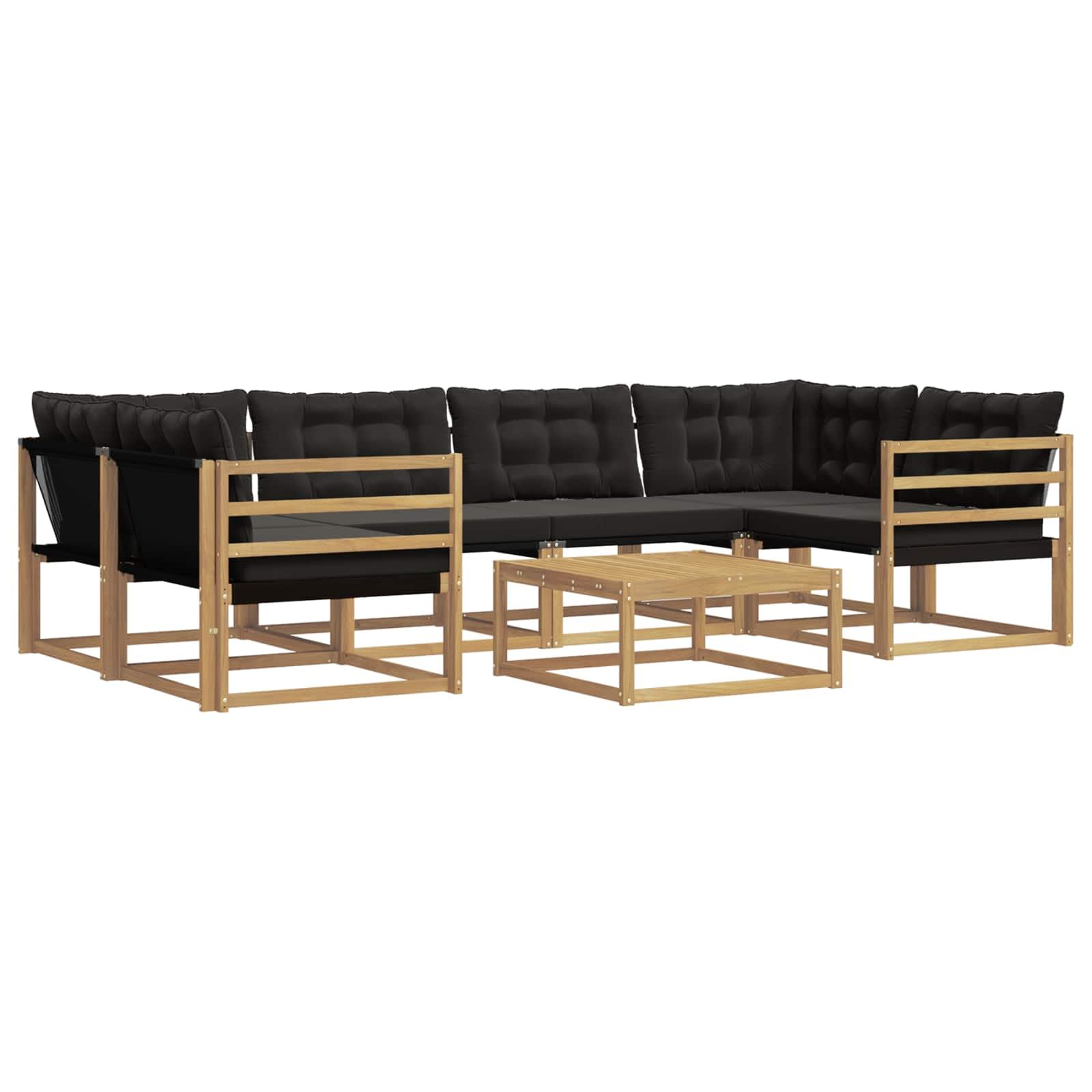 Salon de Jardin Modulable 7 Pièces en Bois d'Acacia Massif, Ensemble de Canapés d'Extérieur pour 6 Personnes avec Table Basse et Coussins Confortables, Blanc et Noir