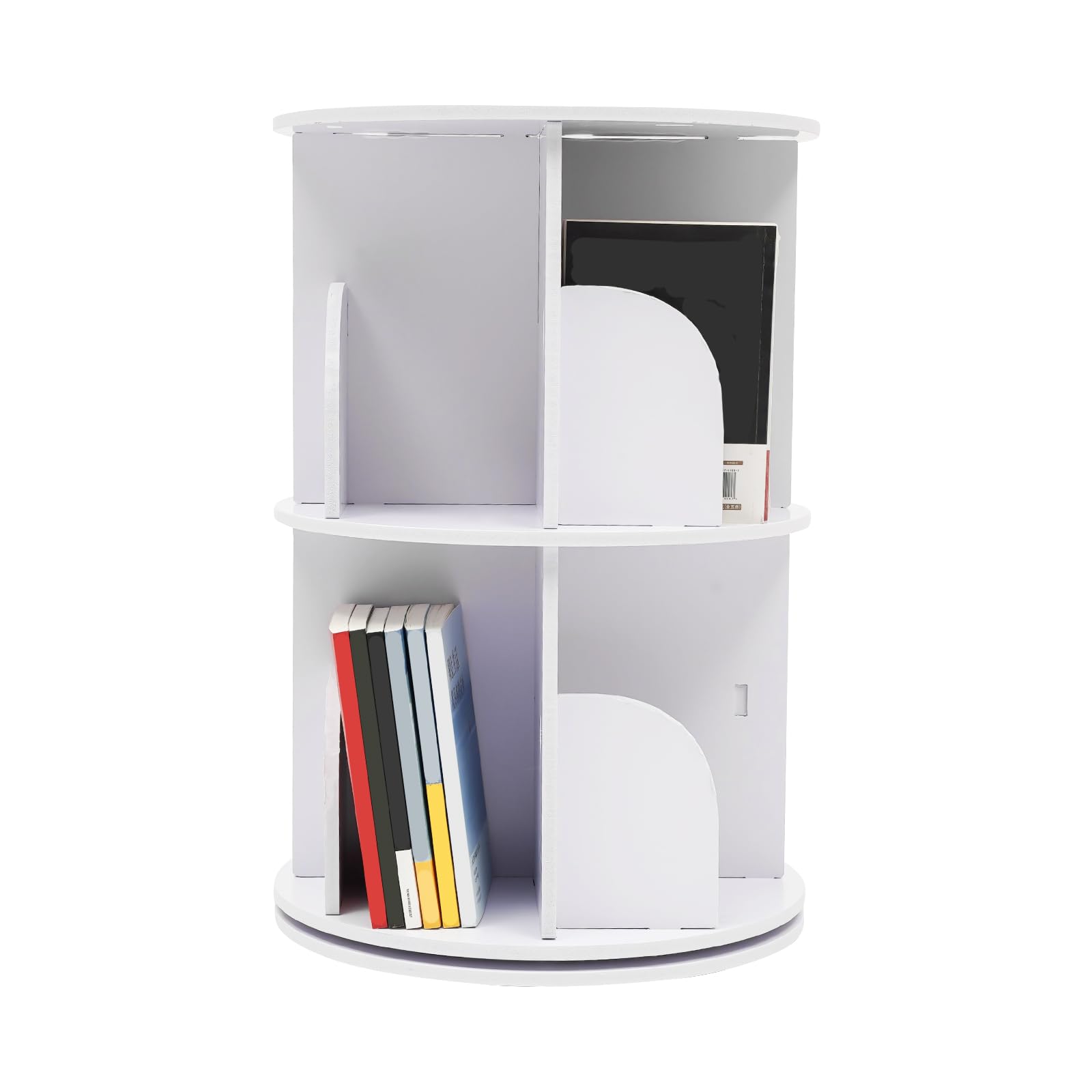 Estantería de 2 niveles giratoria con ruedas de madera de 360 grados para libros, estantería de almacenamiento, estantería multifuncional