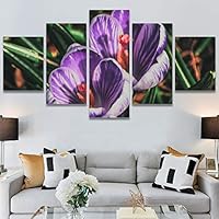 SIGNWIN 5 Panel Canvas Wall Art Purple Fields for Home Decorations Ready to Hang - 60