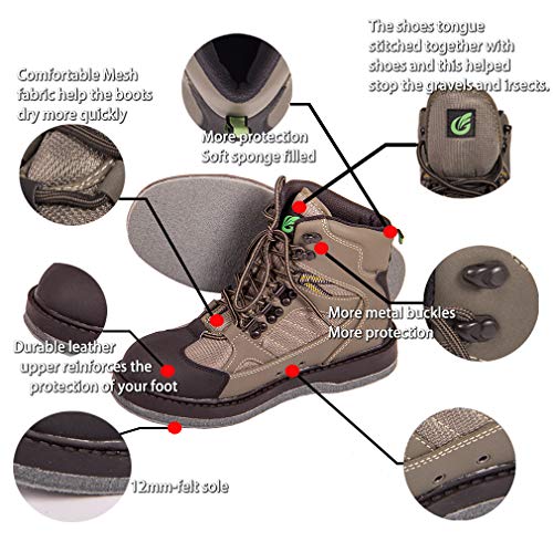 NEYGU Men&Women Breathable Quick-Dry Wading Shoes for Fishing and Hunting,Used for Neoprene Stocking Foot Wader, Felt Sole US13 - Thumbnail 4