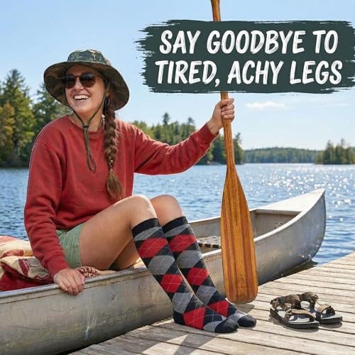 Image of Couver Women's Argyle Knee High Socks - Soft Acrylic Over the Calf Tube Style Socks for Casual Athletic - One Size