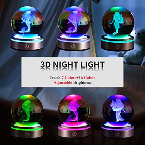 Moricere 3D Night Light For Kids, Mermaid Lamp, Crystal Ball With Led Colorful Lighting Touch Base, Kids Bedroom Decor As Christmas Holiday Birthday Gifts For Boys Girls #TOP1