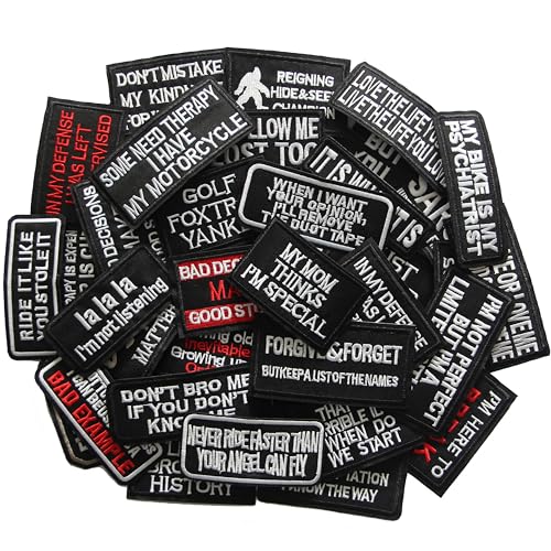 YLY Iron On Patch 40pcs Assorted Funny Slogan Letter Iron on/Sew on Word Embroidered Patches for Motorcycle Biker Vest Backpacks Jeans Jackets Bag Gear Uniform Hat Clothing