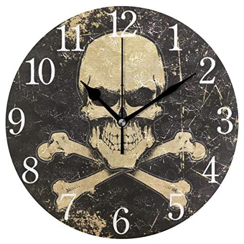 Mnsruu Retro Black Skull Round Wall Clock Cover