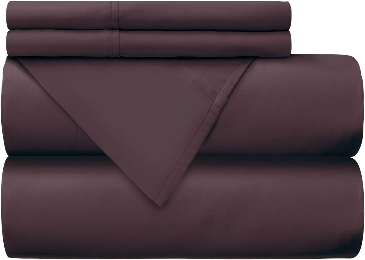 Mellanni 100% Cotton Bed Sheet Set - 300 Thread Count Sateen Weave - Natural, Soft, Deep Pocket Quality Luxury Bedding - 4 Piece (Full, Purple Plum)