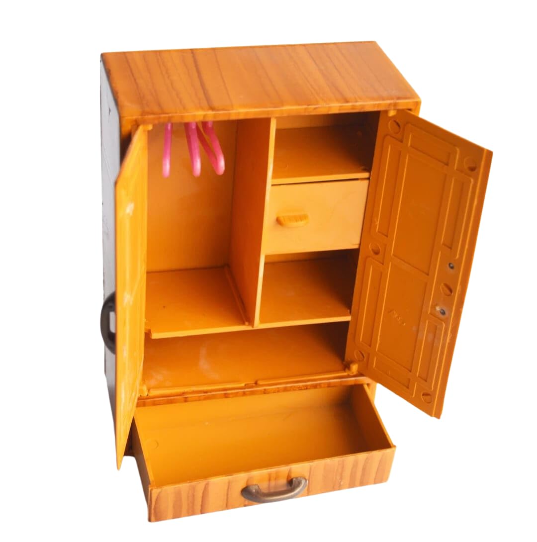 Priya Toy for Kids Girls Premium Miniature Plastic Wardrobe with Double Door Almirah and 1 Drawer Hangers Colour - Brown (Pack of 1) (B0CLVJ3YBQ) Amazon Price History, Amazon Price Tracker