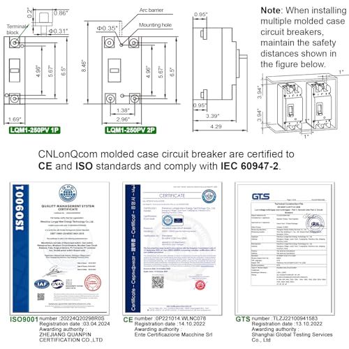 Image of 250Amp Molded Case Circuit Breaker MCCB 2 Poles DC500V Battery Disconnect Switch, PV Circuit Breaker or Main Power for Boat, Solar, UPS and Battery