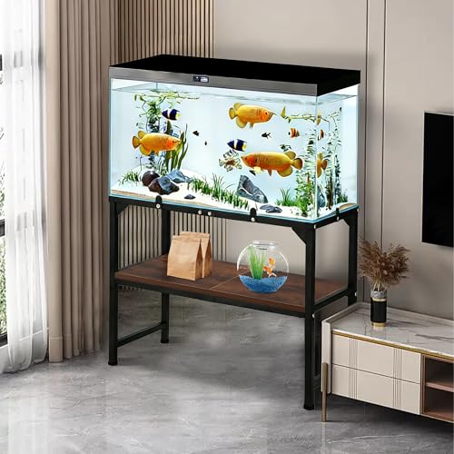 Image of 10-20 Gallon Fish Tank Stand, Metal Aquarium Stand with Adjustable Non-Slip Foot and Wooden Shelf, Reptile Tank Stand Easy to Assemble for Home Office, Firm and Steady(Tank not Included)