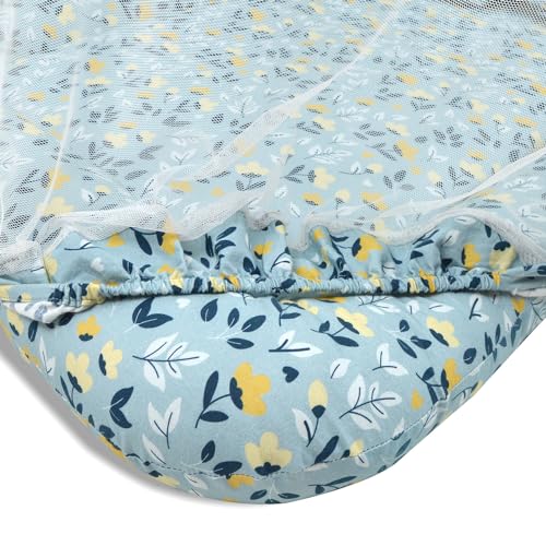 Image of TIDY SLEEP Baby Bed with Mosquito Net & Neck Pillow, Baby Gadda Set for New Born, 0Months+, Printed Baby Gadda, Baby Sleeping Bed (Green Flower)