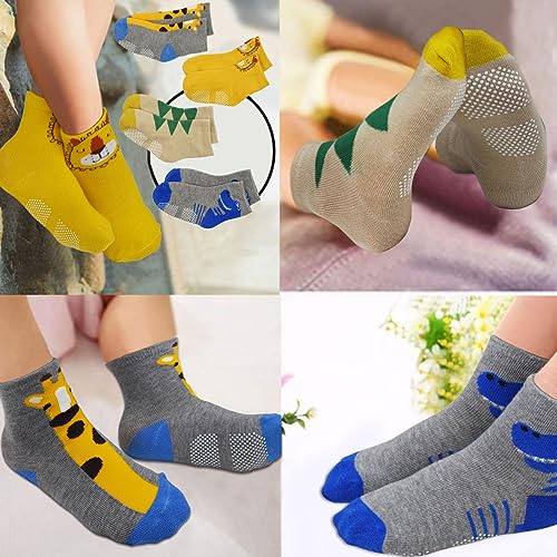 GRPSKCOS Toddler Non Slip Socks- 12 Pairs Anti Skid Kids Socks Cute Crew Grips Socks for 1-7 Years Boys Girls Children4
