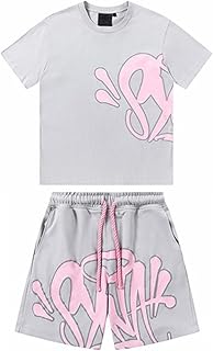 BIXPAK 2 Pieces Syna World Men's Sports Tracksuit, Unisex Summer Cotton Set, Short T-Shirt and Shorts, Sizes XS-XL(Gray,Small)