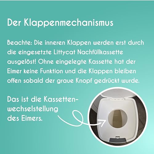 Littycat Katzenstreu Entsorgungseimer mit Schaufel inkl. Nachfüllkassette Katzenklo Mülleimer in weiß grau