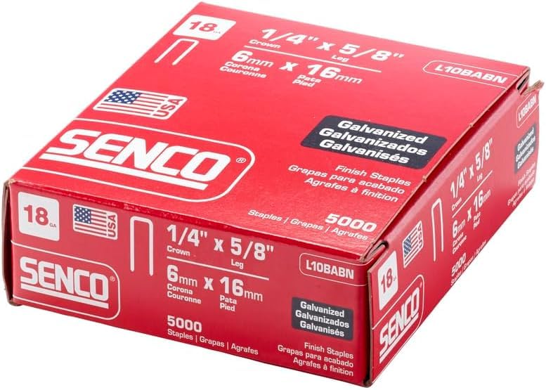 Image of Senco L10BABN 18 Gauge by 1 /4 inch Crown by 5 /8 inch Electro Galvanized Staples (5, 000per Box) (Pack of 5)