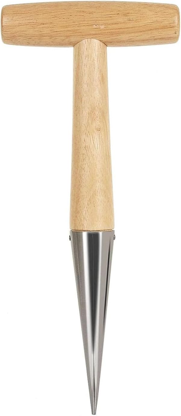 Hand Dibber Stainless Steel Sow Dibbler with Wooden Handle Garden Hole Punch Dibbler Tool for Planting Flowers Tulips