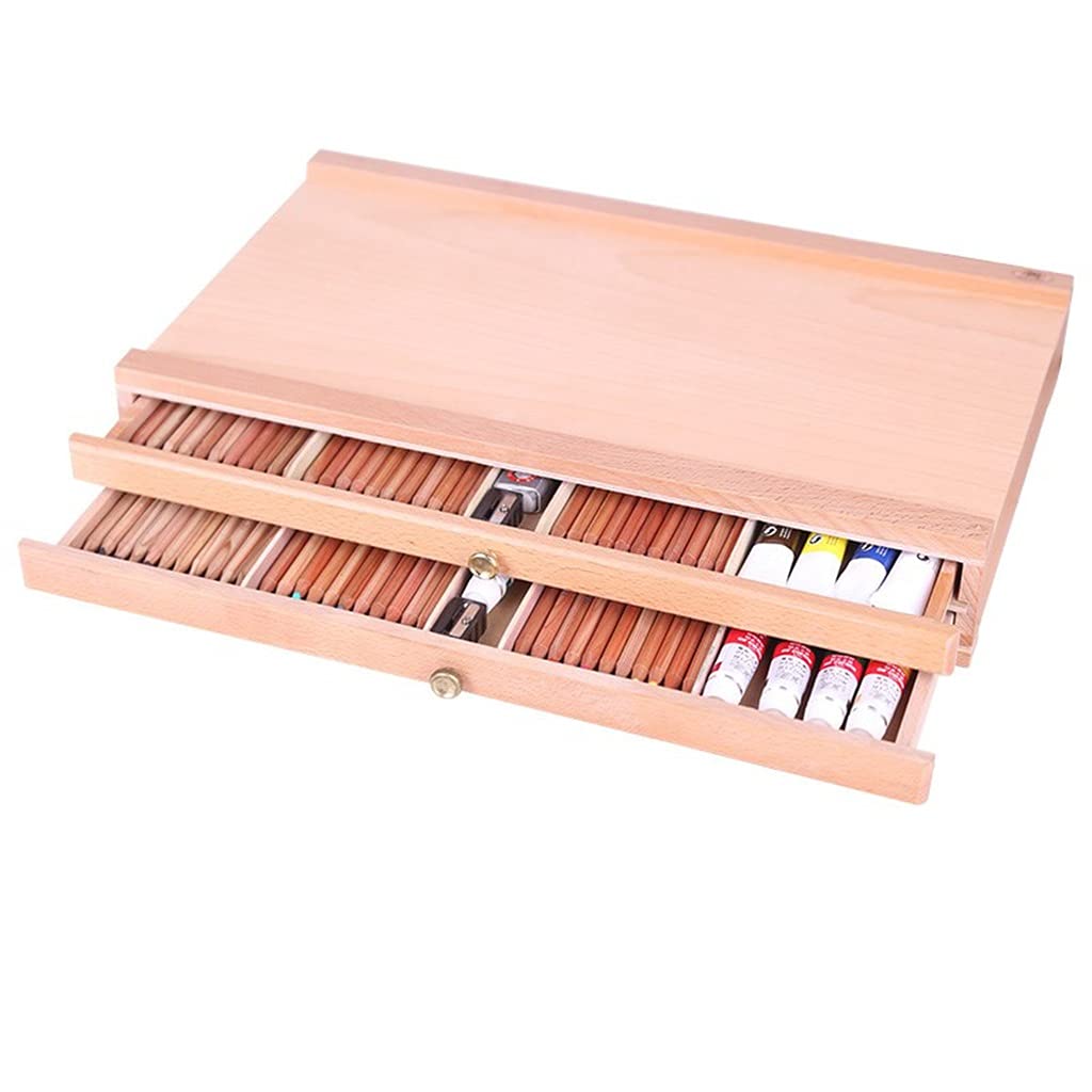 MYUYEE Artist Tabletop Wooden Desktop Portable Easel Beech Painting Box With Three Layer Drawers For Painting Hardware Art Supplies