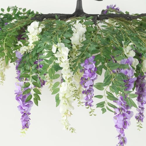 Efavormart Cream Purple Artificial Silk Wisteria Vine Round Hanging Canopy, Draping Garland Flower Chandelier with Interchangeable Branches 55" - Image 7