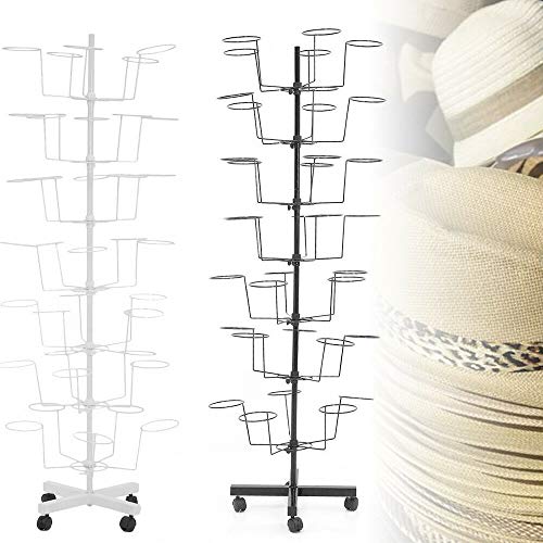KONKENIE 7 Tier Metal Hat Cap Display Stand 35 Hats Hanger Rack Cowboy Baseball Hat Rotating Organizer Shelf Adjustable Freestanding Hat Storage for Home Supermarkets Store,64.96in Height (White) - Thumbnail 6