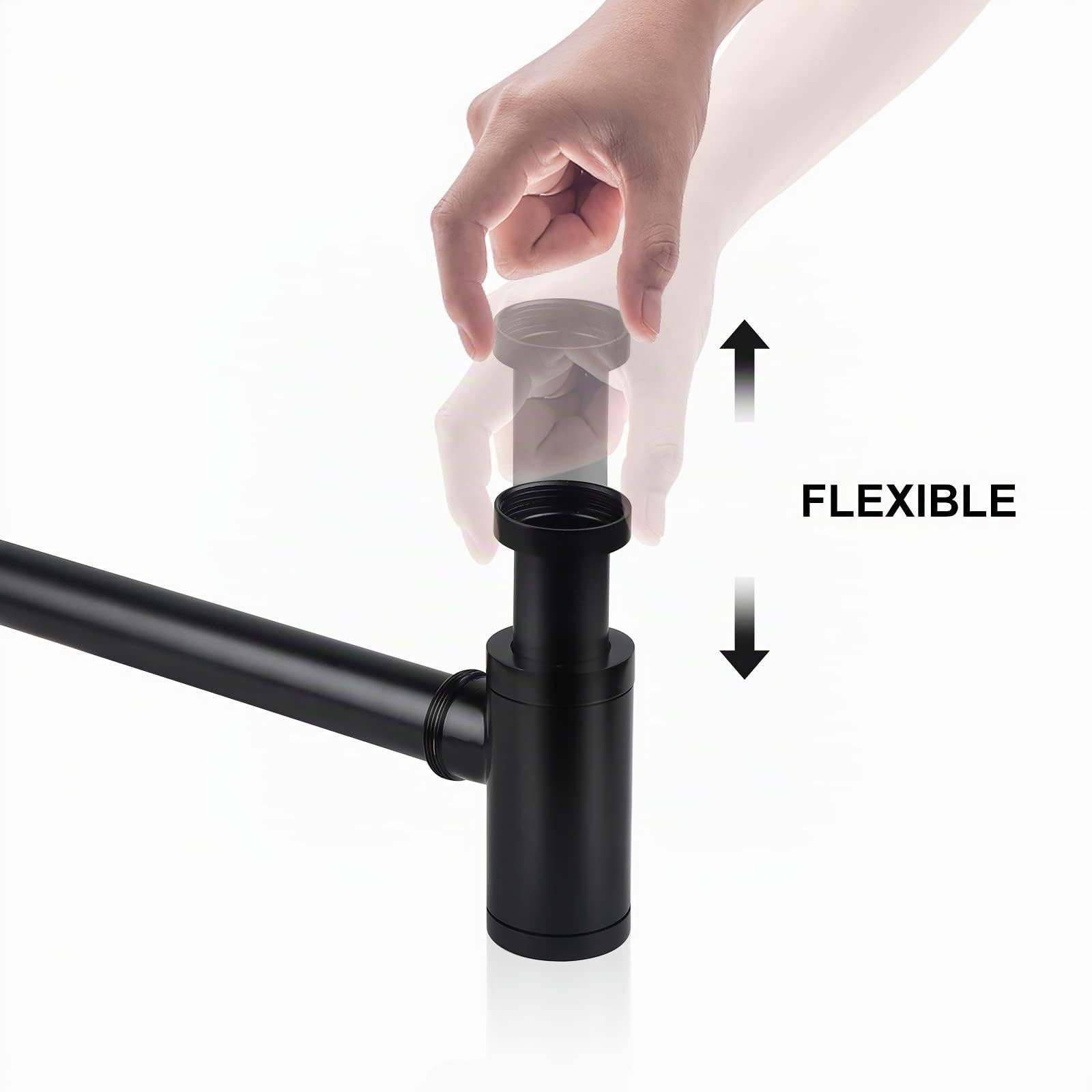 EXLECO Siphon de Lavabo Noir Universel Tube Siphon de Lavabo Siphon en Acier Inoxydable 1 1/4 x 32mm Salle de Bain Siphon Évier Métal Siphon à Tube Siphon à Tube Syphon Lavabo Reglable Anti Odeur
