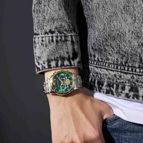 Image of Giordano Chronograph Analog Quartz Watch for Men with Round Dial, Multifunction Subdials, Sun Moon Display, Crystal Hour Markers, Roman Numerals, Stainless Steel Strap - GZ-50236
