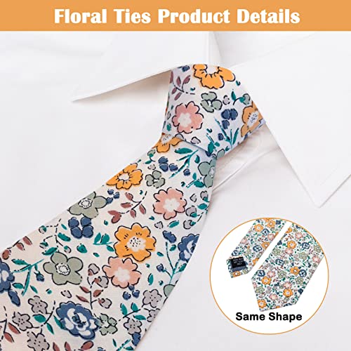 Image of Mantieqingway Men Skinny Tie Cotton Floral Necktie for Wedding Groomsmen Tie