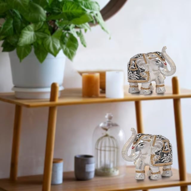 Image of DIVINITI 999 Silver Plated Elephant Idol Statue Enhance Strength, Wisdom, and Good Luck for Showpiece, Home & Office Decor, Tabletop, Luxury Gift, Single Piece (8x9 CM)