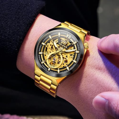 Image of OLEVS Mens Skeleton Watches Automatic Self Winding Mechanical Designer Luxury Dress Stainless Steel Waterproof Original Wrist Watches for Men