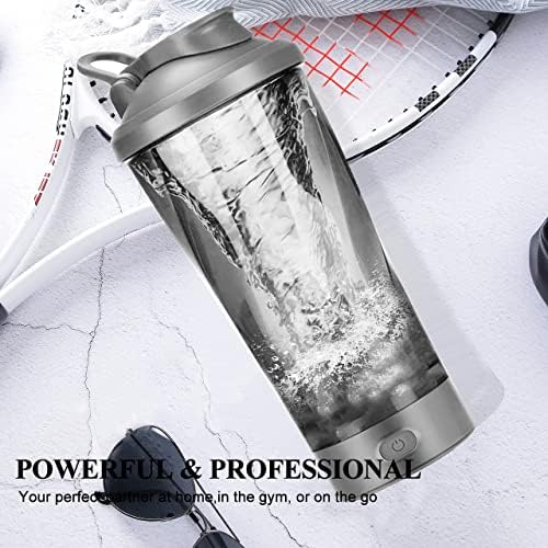 Electric Protein Shaker Bottle, 16 oz Rechargeable Protein Shaker with Powder Storage Box, BPA Free, Blender Bottles Protein Shaker Cup for Protein Mixes, Protein Shakes (Grey)