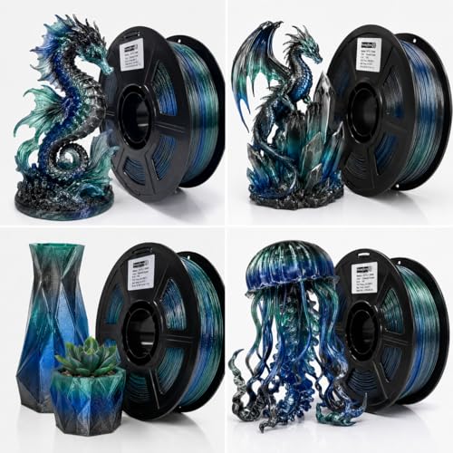 Image of PETG 3D Printer Filament 1.75mm,Emerald Crystal,Green Blue Black Silver,Galaxy Glitter Sparkling,Translucent,Multi Color Gradient Color Change,Net Weight 1kg(2.2lbs)