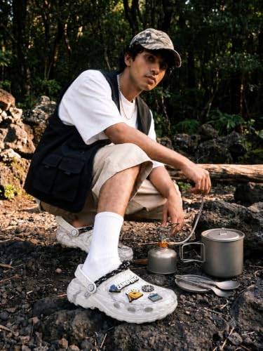 Image of Bacca Bucci x Discovery Camping Hero EVA Slides for Men, Marble Finish Clogs with Charms, Cushioned Lightweight Slip-On Sandals with Heel Strap