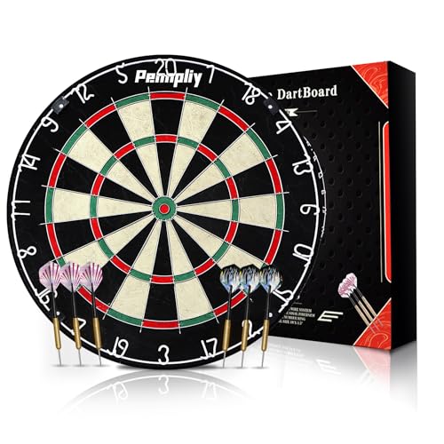 Wakefa Bristle Dart Board for Adults Steel Tip Dart Boards Set Professional Dartboard and Darts in Game Room Bar Office Regulation Size High Grade Sisal Dartboards with 6 18g Metal Tip Darts
