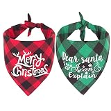 PTDECOR 2 Pack Dog Bandana Christmas Buffalo Plaid Dog Scarf Triangle Bibs Kerchief Dog Christmas Ou