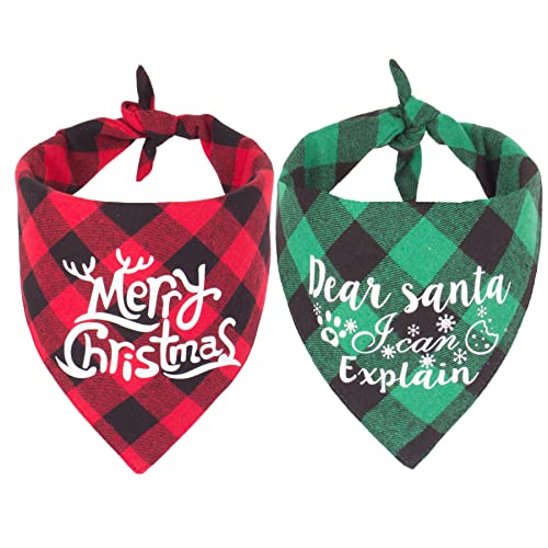 Ptdecor 2 Pack Dog Bandana Christmas Buffalo Plaid Dog Scarf Triangle Bibs Kerchief Dog Christmas Outfits Christmas Bandanas For Small Medium Large Dogs Pets (Red&Green-3) #TOP5