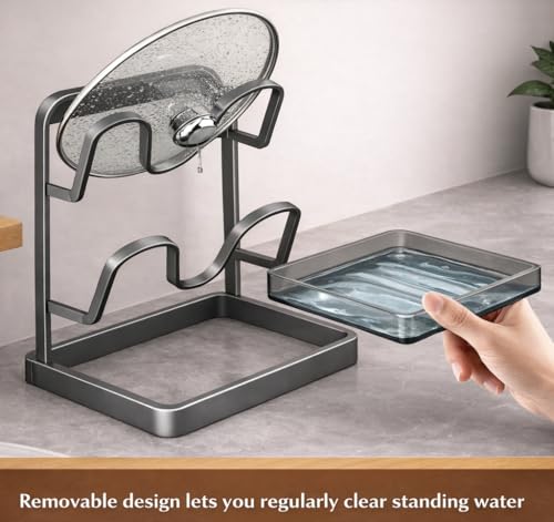 NUOREEL Kitchen Pot Lid Organizer, Extra-Wide Kitchen Pot Lid Storage Rack for Bigger Lids, Heavy-Duty Carbon Steel Frame with Reinforced ABS Base, Fits 30–32cm Lid (Gray) by NUOREEL - Image 5